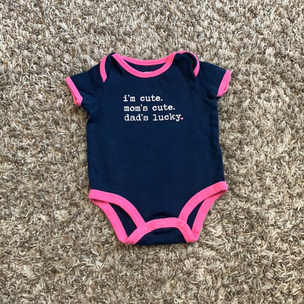 Carter’s baby girl navy blue/pink onesie. 3 months